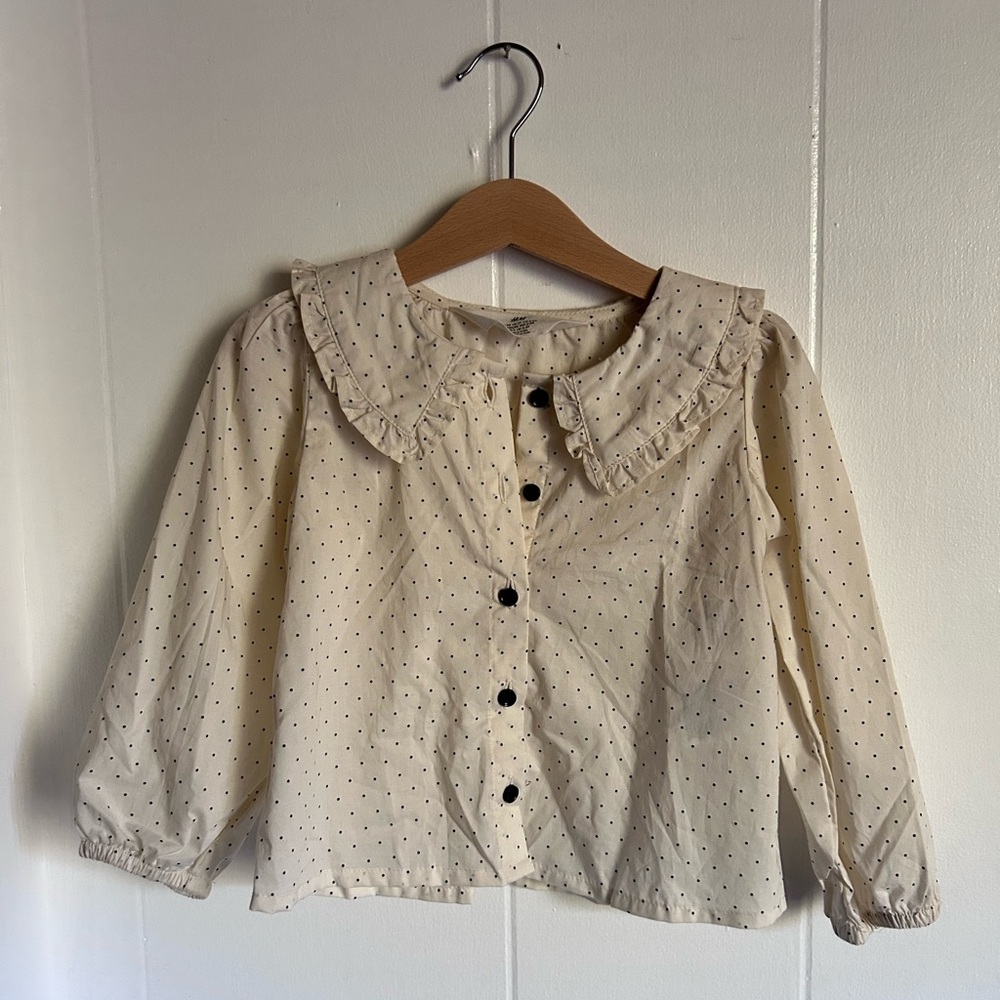 Polka Dot Kids Shirt with Ruffle Collar